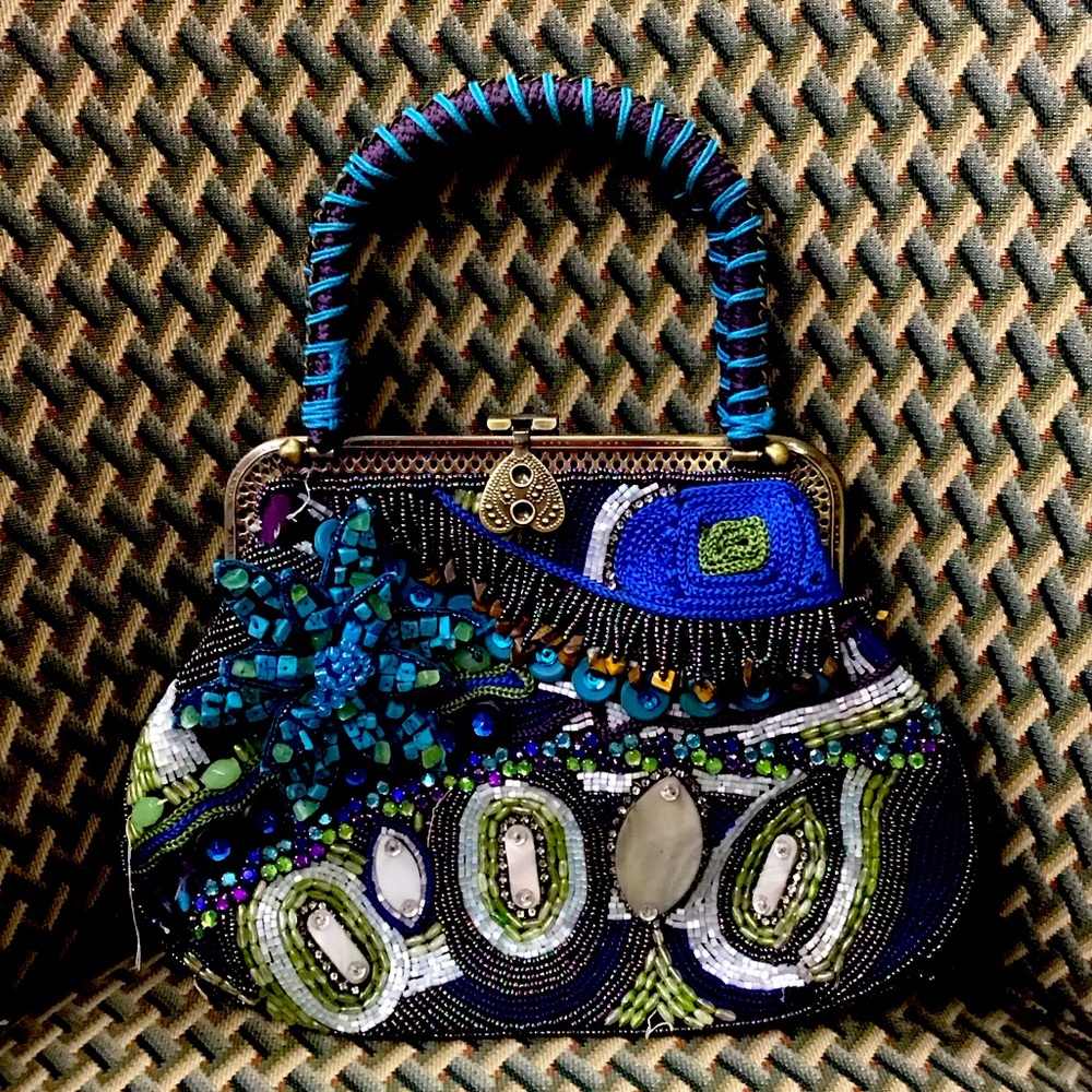 Embellished Blue and Green Handbag